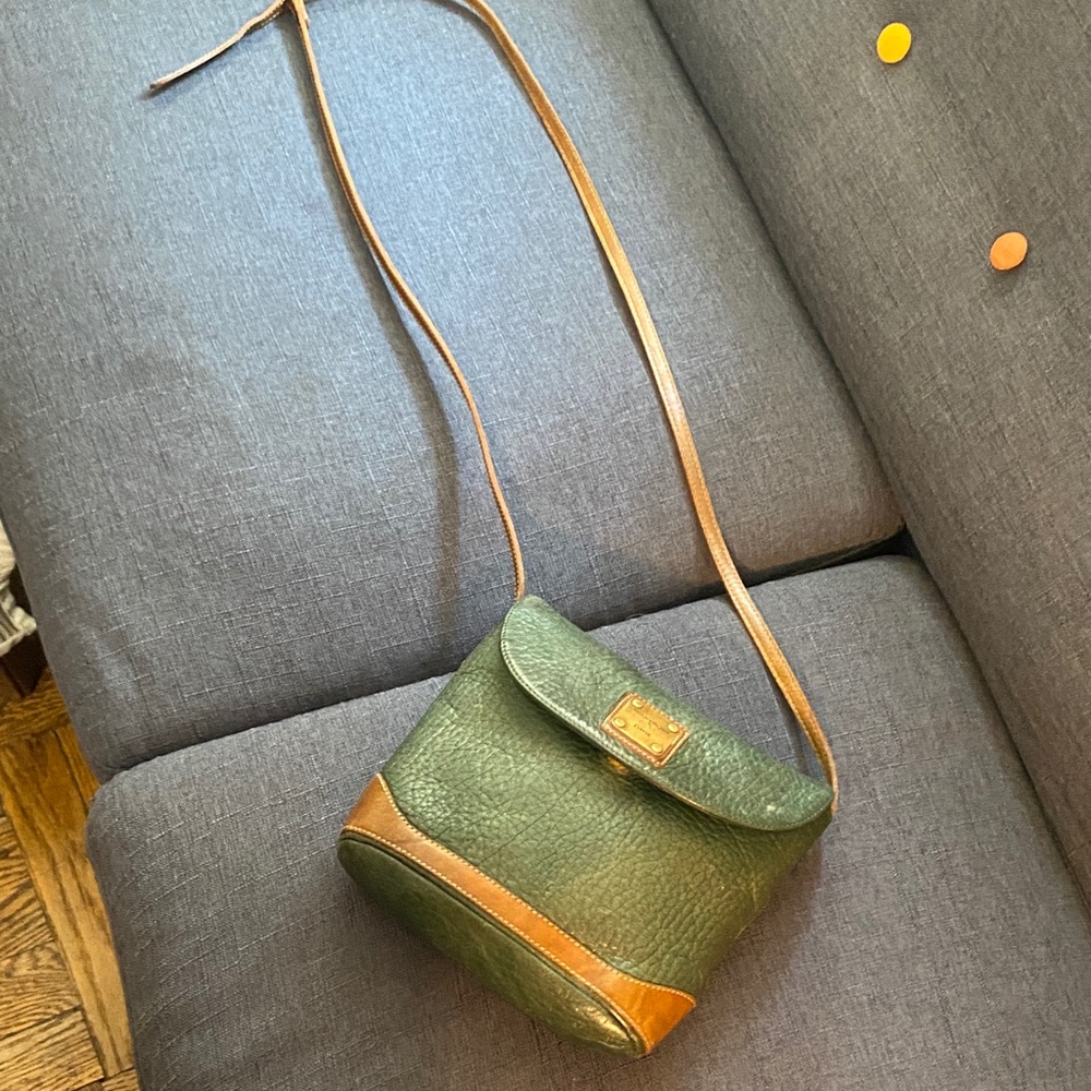 Designer Olive Green Crossbody Bag with Tan Accents.